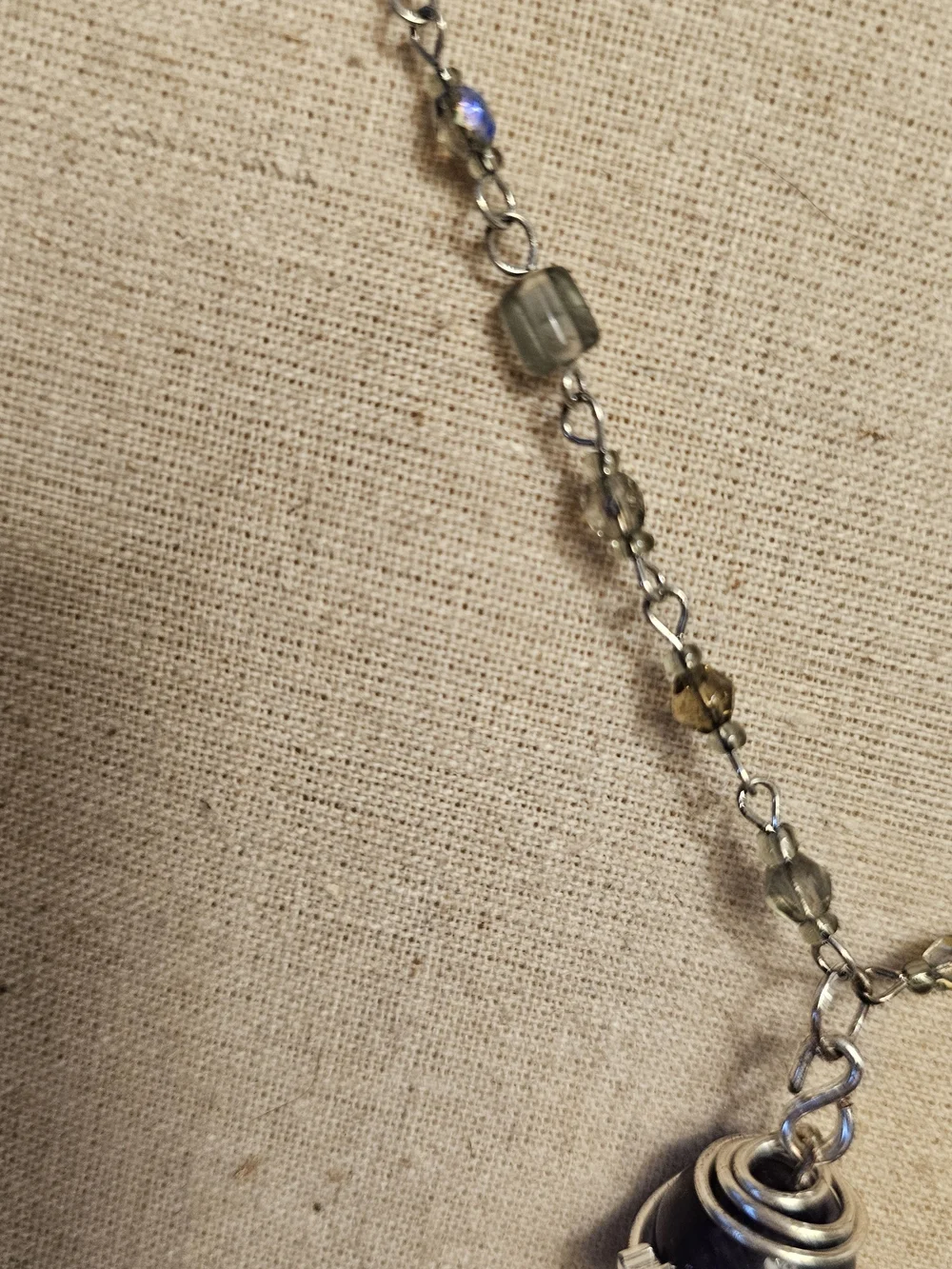 Silver Black Obsidian  Bead Pendant Necklace - Handmade